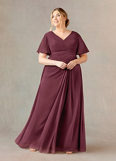 Azazie Morning Glory Mother of the Bride Dresses Cabernet A-Line V-Neck Ruched Chiffon Dress image5