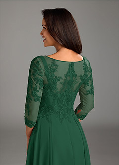 Azazie Marge vestidos de madre de la novia Vestido de Verde Oscuro de Gasa de Corte En A con Encaje redondo image4