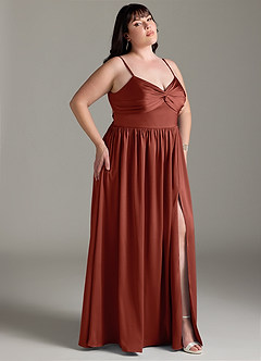 Azazie Zeya Bridesmaid Dresses Terracotta A-Line Pleated Stretch Satin Dress image11