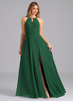 Azazie Denver Bridesmaid Dresses Dark Green A-Line Pleated Chiffon Dress image3