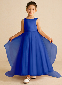 Azazie Pumpkin Flower Girl Dresses Royal Blue A-Line Convertible Tulle Dress image2