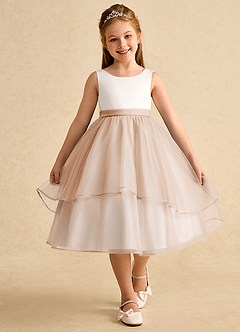 Azazie Rene Flower Girl Dresses Ivory English Rose A-Line Bow Tulle Dress image4