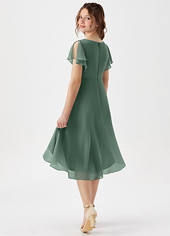 Azazie Graciela Junior Eucalyptus A-Line Pleated Chiffon Dress image6