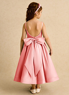 Azazie Babs Blumenmädchenkleider Ballkleid Plissee Matte Satin Kleid Koralle image6