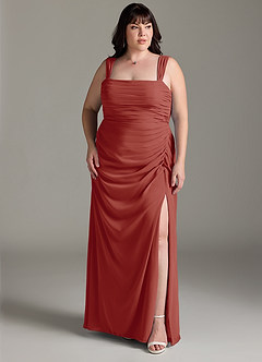 Azazie Jesaphine Robes de demoiselle d'honneur Robe Fourreau en Mousseline de soie Arc Terracotta image8