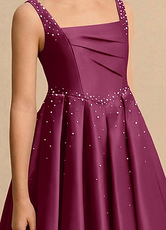 Azazie Jello Girls Formal Flower Girl Dresses Mulberry Ball-Gown Pleated Matte Satin Dress image5