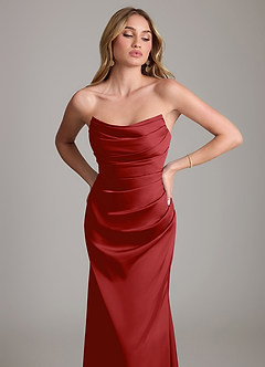 Azazie Lucille Bridesmaid Dresses Pomegranate Mermaid Strapless Stretch Satin Convertible Dress image6