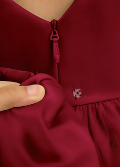 Azazie Malva vestidos de niña de las flores Vestido de Borgoña de Tul de Princesa con Lazo image7