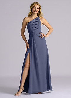 Azazie Isabelle 신부 들러리 드레스 A라인 한쪽 어깨 쉬폰 바닥 길이 드레스 image6