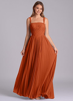 Azazie Mina Vestidos de madrinha de casamento Vestido Laranja Queimada de Chiffon de Linha A com Plissado image4