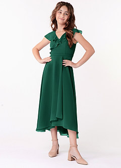 Azazie Posie Junior Emerald A-Line Ruched Chiffon Dress image1