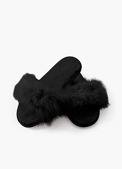 front 크로스 밴드 퍼지 슬리퍼