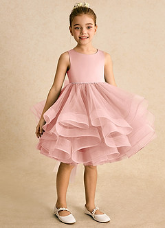Azazie Tinie Blumenmädchenkleider Ballkleid Schleifen Tüll Kleid Rosettenrosa image2