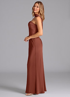 Azazie Lusinda Brudtärnklänningar Klä av Sjöjungfru i Stretch Satin Axelbandslös Kastanjebrunt image5