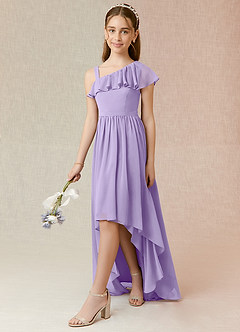 Azazie Mango Junior A-Linie Gestreift Chiffon Kleid Flieder image3