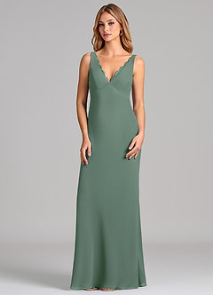 Azazie Tianna Final Sale Eucalyptus Sheath Chiffon Dress image4