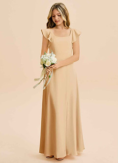 Azazie Bondi Junior Vestido de Oro de Satén Elástico de Corte en A con Corte Lateral image5