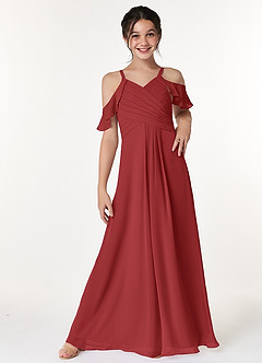 Azazie Dakota Junior Jurk van Chiffon met A-Lijn Off the Shoulder Roest image1