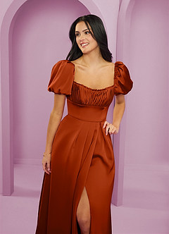 Barbie ♥ Azazie Bridesmaid Dresses Paprika A-Line Ruched Stretch Satin Dress image5