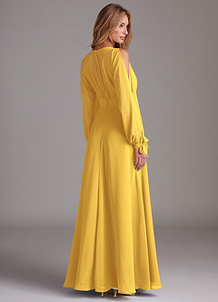 Azazie Matilda Bridesmaid Dresses Marigold A-Line Long Sleeve Chiffon Dress image2