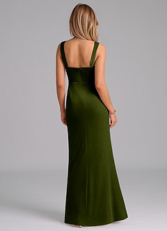 Azazie Denice Bridesmaid Dresses Olive Sheath Pleated Velvet Dress image5