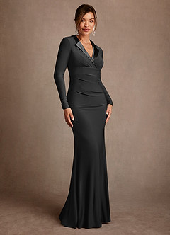 Azazie Syracuse vestidos de madre de la novia Vestido de Negro de Punto de lujo de Corte Recto con Plisado image3