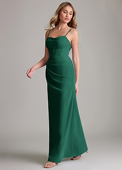 Azazie Mai Bridesmaid Dresses Emerald Sheath Pleated Chiffon Dress image4