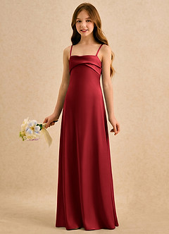 Azazie Mirabella Girls Formal vestidos de niña de las flores Vestido Escarlata de Satén Elástico de Recto con Escote corazón image2