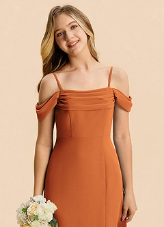 Azazie Lilly Junior Cinnamon A-Line Pleated Chiffon Dress image6