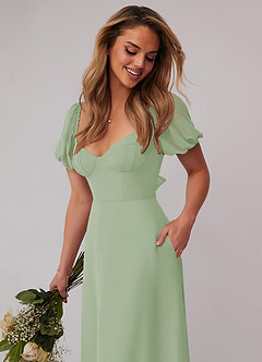 Barbie ♥ Azazie Bridesmaid Dresses Dusty Sage A-Line Pleated Chiffon Dress image4