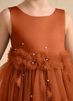 Azazie Lux vestidos de niña de las flores Vestido de Naranja Quemada de Tul de Corte En A con Perla image7