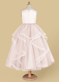 Azazie Sofia Robe Demoiselle D'honneur Fillette Robe Trapèze en Tulle Perlé Rose Pétale image6