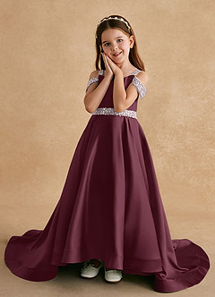 Azazie Jodi Flower Girl Dresses Cabernet A-Line Matte Satin Dress image5