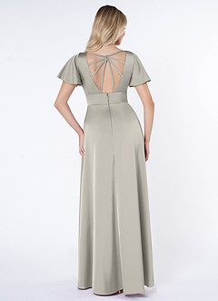 Azazie Lani Robes de demoiselle d'honneur Robe Trapèze en Satin extensible Manche à volants Galet image2