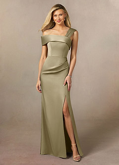 Azazie Laramie Mother of the Bride Dresses Moss Green Mermaid Pleated Stretch Satin Dress image1