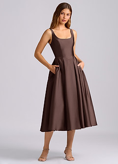 Azazie Amalie Bridesmaid Dresses Ganache A-Line Pleated Stretch Satin Dress image3