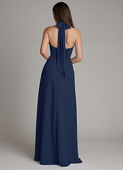 Azazie Myra Vestidos de madrinha de casamento Vestido Azul Marinho de Chiffon de Linha A com Pescoço alto image2