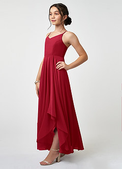 Azazie Collette Junior A-Linie Gestreift Chiffon Kleid Scharlachrot image3