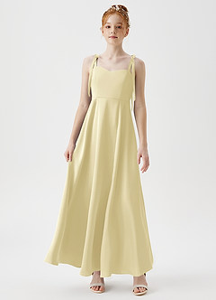 Azazie Rosey Junior A-Linie Herzausschnitt Stretch-Satin Kleid Zitronensorbet image4