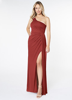 Azazie Jhene Final Sale Vintage Mauve Sheath One Shoulder Mesh Dress image1