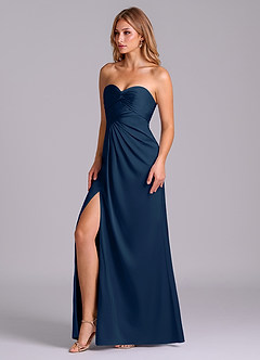 Azazie Sabrine Final Sale Dark Navy A-Line Sweetheart Neckline Stretch Satin Dress image4