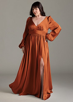 Azazie Norah Bridesmaid Dresses Cinnamon A-Line Stretch Satin Dress image7