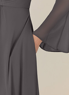 Azazie Teraso Mère de la mariée Robes Robe Trapèze en Maille Plissée Gris Acier image8