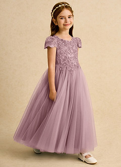 Azazie Puff Flower Girl Dresses Dusty Rose Ball-Gown Lace Tulle Dress image3