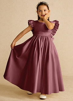 Azazie Piglette Flower Girl Dresses Desert Rose A-Line Bow Matte Satin Dress image6