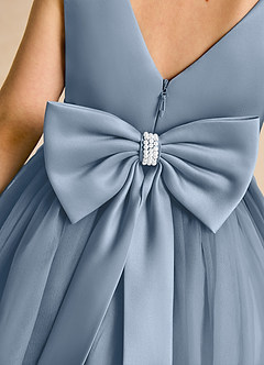Azazie Tadpole Flower Girl Dresses Dusty Blue A-Line Pleated Matte Satin Dress image6