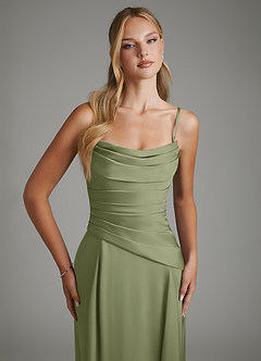 Azazie Gabriela Bridesmaid Dresses Garden Sage A-Line Corset Stretch Satin Dress image3