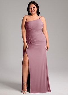 Azazie Eren Bridesmaid Dresses Vintage Mauve Sheath One Shoulder Chiffon Dress image10