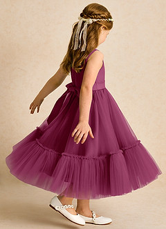Azazie Miracle Robe Demoiselle D'honneur Fillette Robe Trapèze en Mat Satiné Arc Mûre image5