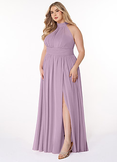 Azazie Iman Robes de demoiselle d'honneur Robe Trapèze en Mousseline de soie Ligne A froncée Glycine image10